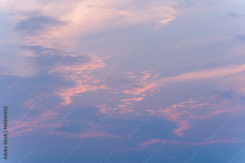 Pink and Blue Sunset Clouds in Fine Pattern for Background or Sky Replacements