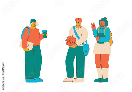 College students, multi-ethnic young people with textbooks.