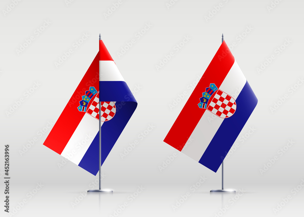 Croatia flag state symbol isolated on background national banner. Greeting card National Independence Day of the Republic of Croatia. Illustration banner with realistic state flag. Croatia flag state symbol isolated on background national banner. Greeting card National Independence Day of the Republic of Croatia. Illustration banner with realistic state flag.