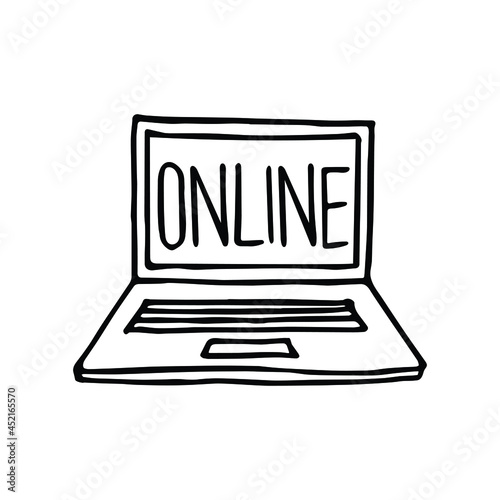 Doodle art of laptop. Graphic element for online concept