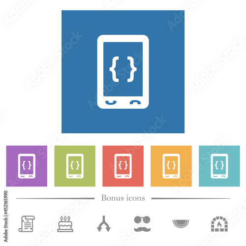 Free Download Mobile software development flat white icons in square backgrounds - GFXLoad