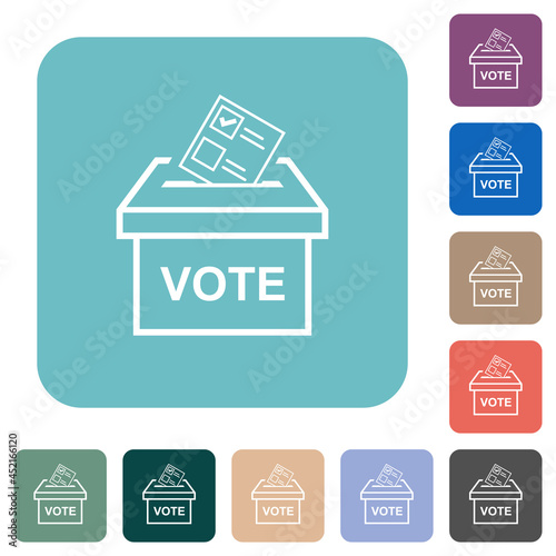 Voting paper and ballot box outline rounded square flat icons