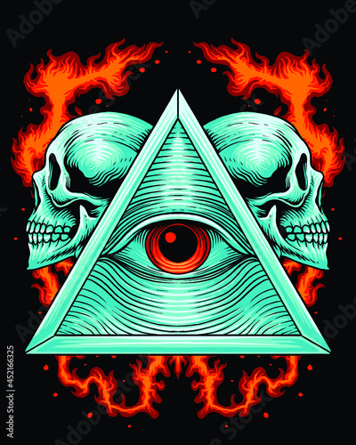 Illuminati triangle with skull head logo
