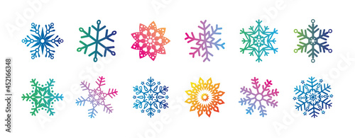 Set of wind snowflakes. Multicolored snow pattern on window. Doodle illustration. Decor element for winter card for Christmas. Design element for seasonal sale. For plotter cutting.