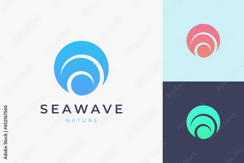 Surf or beach logo template in circle sea wave shape Surf or beach logo template in circle sea wave shape