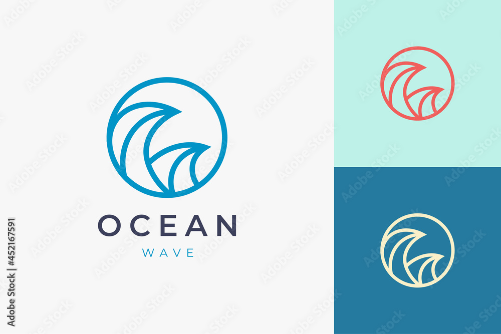 Surf or beach logo template in circle sea wave shape Surf or beach logo template in circle sea wave shape