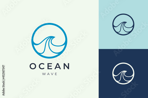 Water front or coast logo template in circle sea wave shape