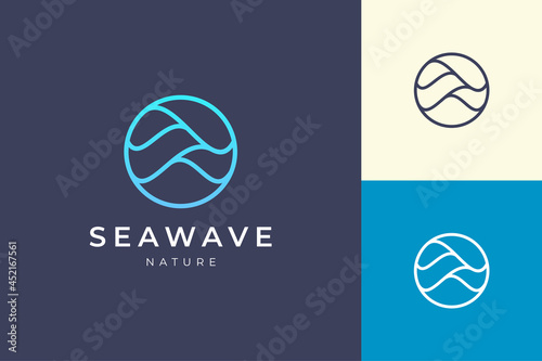 Simple sea logo template in circle and wave shape