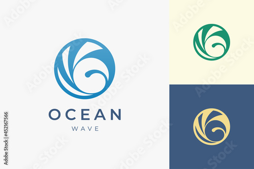 Beach or pool logo template in circle sea wave shape