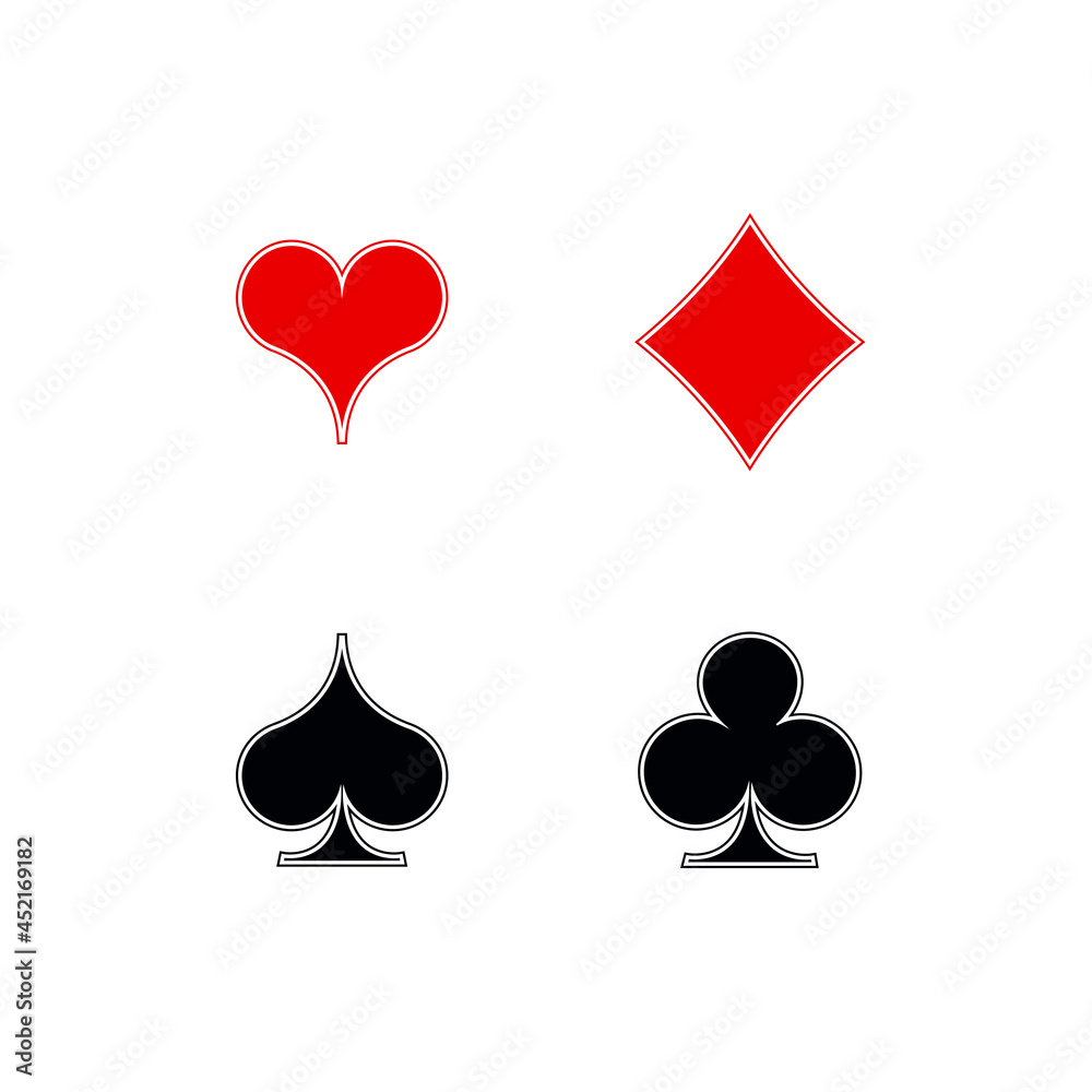 Set shape diamonds, clovers, hearts, spades 4 Playing card suits icons