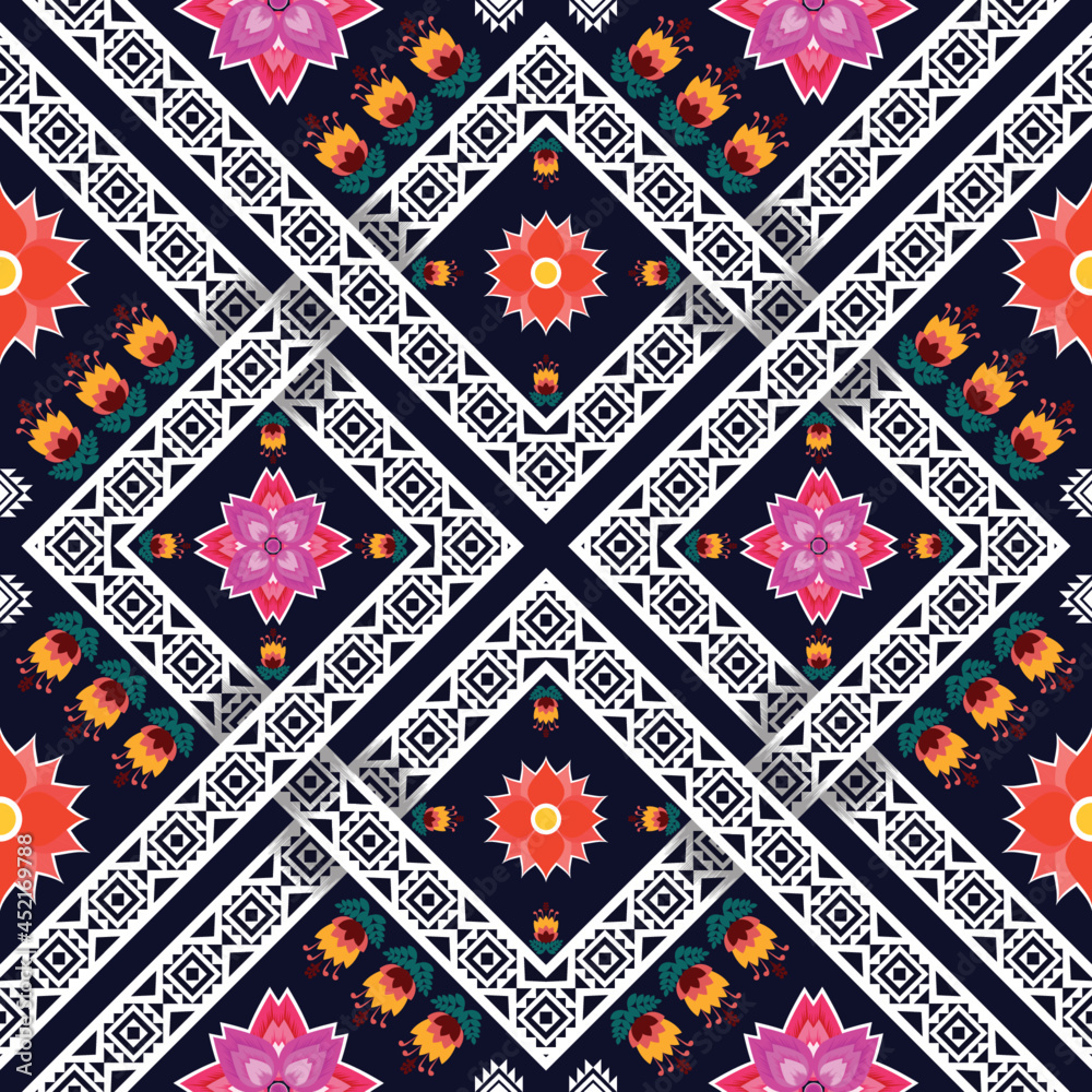 Fototapeta premium Ikat Indian ethnic pattern. Aztec fabric carpet mandala ornament boho chevron textile decoration wallpaper. Tribal oriental traditional embroidery vector illustrations background.