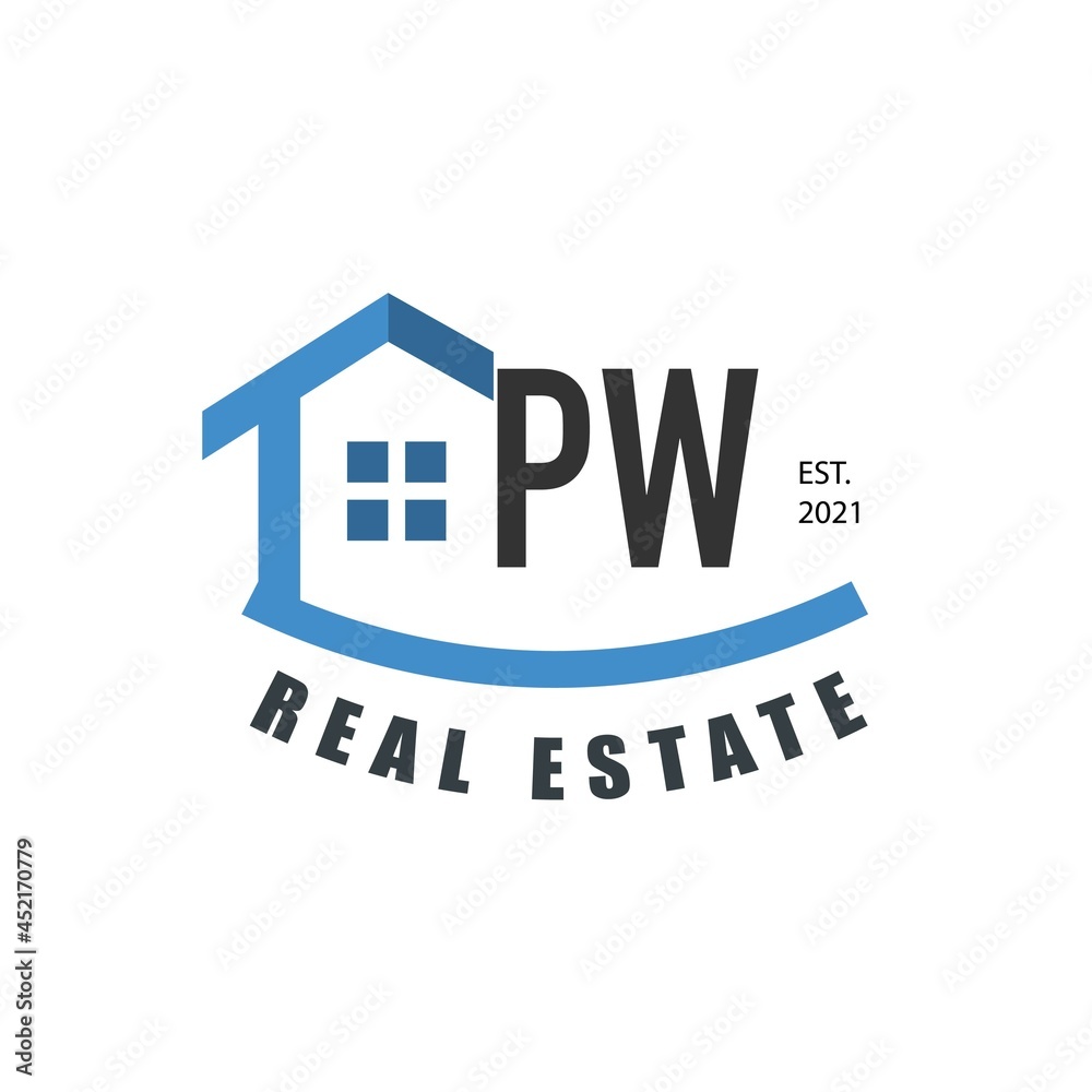 Initial Letter PW real estate logo design template. Real estate logo