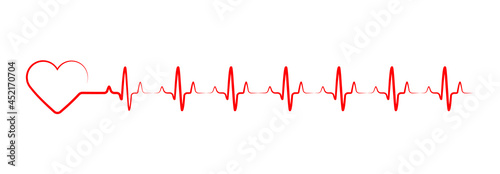  red heart with pulse, cardio line, cardiogram isolated on white background