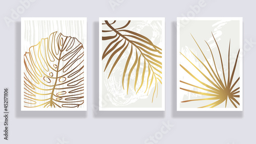 Trendy set of minimalist abstract leaves and abstract forms. Minimal botanical wall art. Mid century modern graphic. Plant art design for social media, blog post, print, cover, wallpaper. Vector