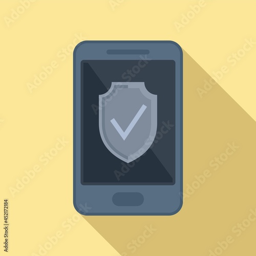 Smartphone protection icon flat vector. Online phone