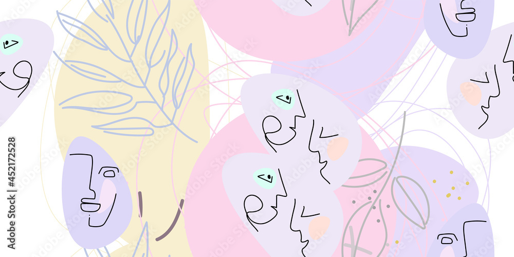 custom made wallpaper toronto digitalFace line pattern. Minimal art one line drawing.