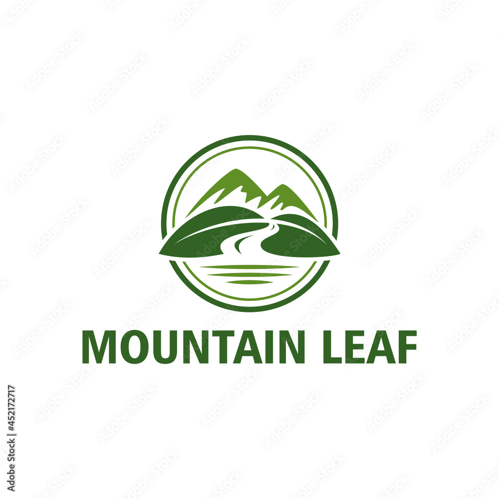 leaf mountain in circle badge logo leaf mountain in circle badge logo