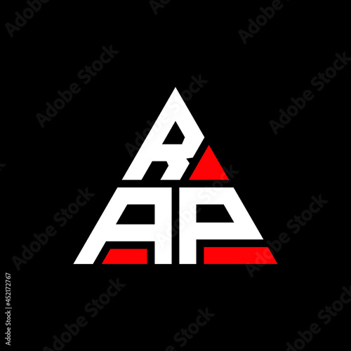 RAP triangle letter logo design with triangle shape. RAP triangle logo design monogram. RAP triangle vector logo template with red color. RAP triangular logo Simple, Elegant, and Luxurious Logo. RAP 