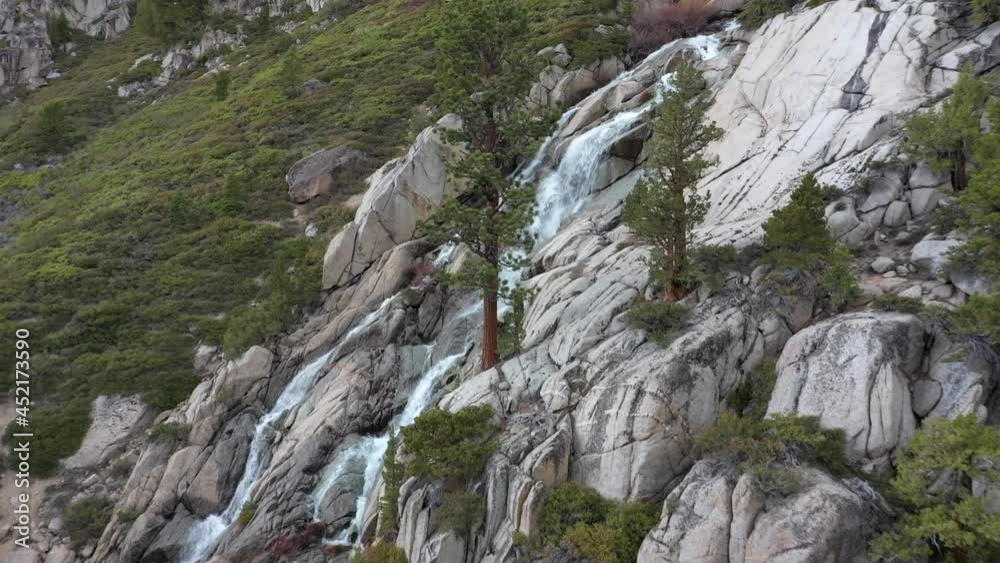 Sierra Waterfall Zoom In From Far - Aerial Sierra Waterfall Zoom In From Far - Aerial