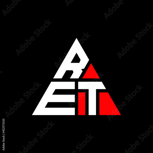 RET triangle letter logo design with triangle shape. RET triangle logo design monogram. RET triangle vector logo template with red color. RET triangular logo Simple, Elegant, and Luxurious Logo. RET 