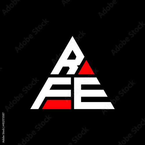 RFE triangle letter logo design with triangle shape. RFE triangle logo design monogram. RFE triangle vector logo template with red color. RFE triangular logo Simple, Elegant, and Luxurious Logo. RFE  photo