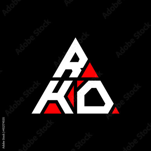 RKO triangle letter logo design with triangle shape. RKO triangle logo design monogram. RKO triangle vector logo template with red color. RKO triangular logo Simple, Elegant, and Luxurious Logo. RKO  photo