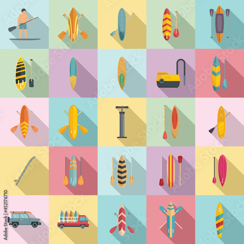 Sup surfing icons set flat vector. Surf board