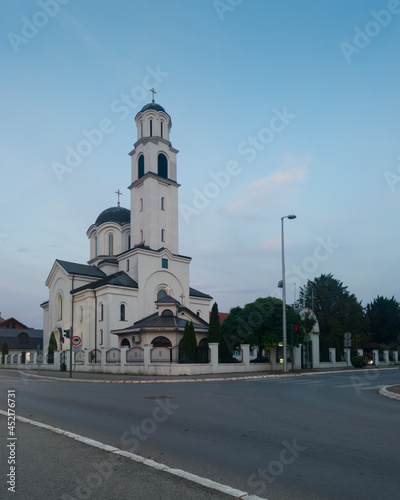 Orthodox church in Bosanski Brod, dedicated to Feast of the Holy Protection or Feast of the Intercession during evening