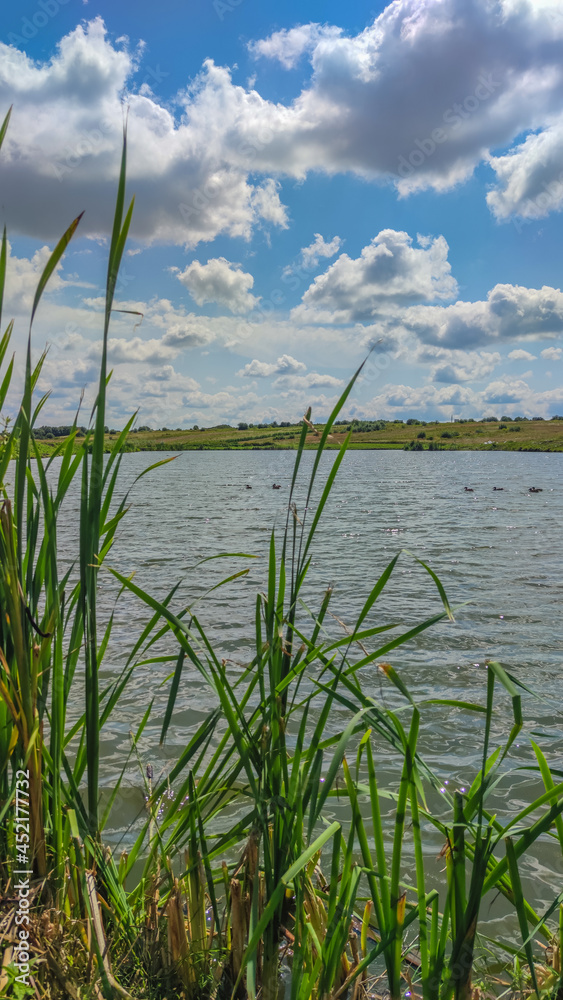 Obraz premium Landscape with a lake and clouds in the sky in the summer season