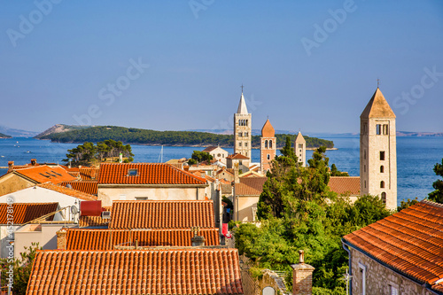 view of the town city with the four church tower of rab 