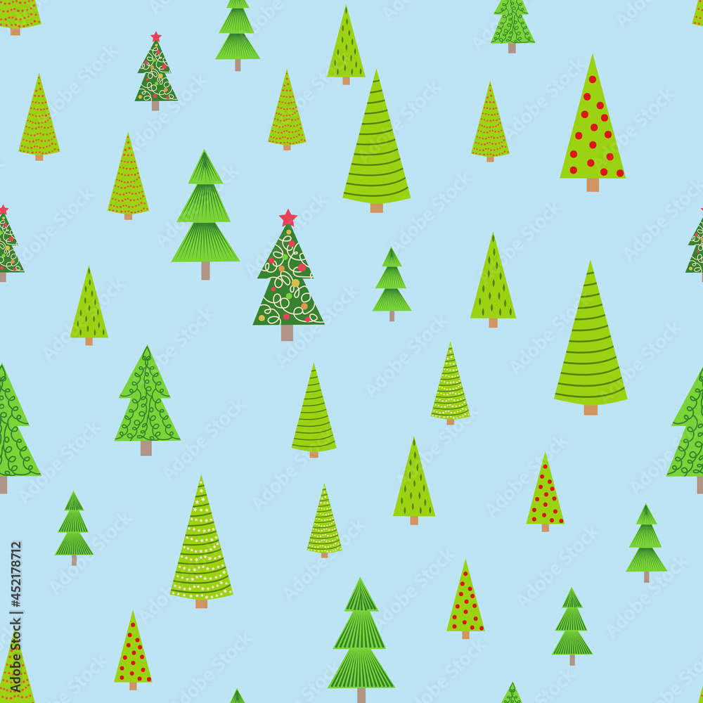 Christmas seamless pattern with Christmas trees of different sizes, forest. Christmas wrapping paper