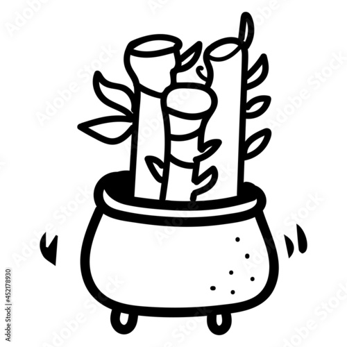 Bamboo is a Chinese Symbol of Prosperity and Wellbeing Vector Doodle Illustration