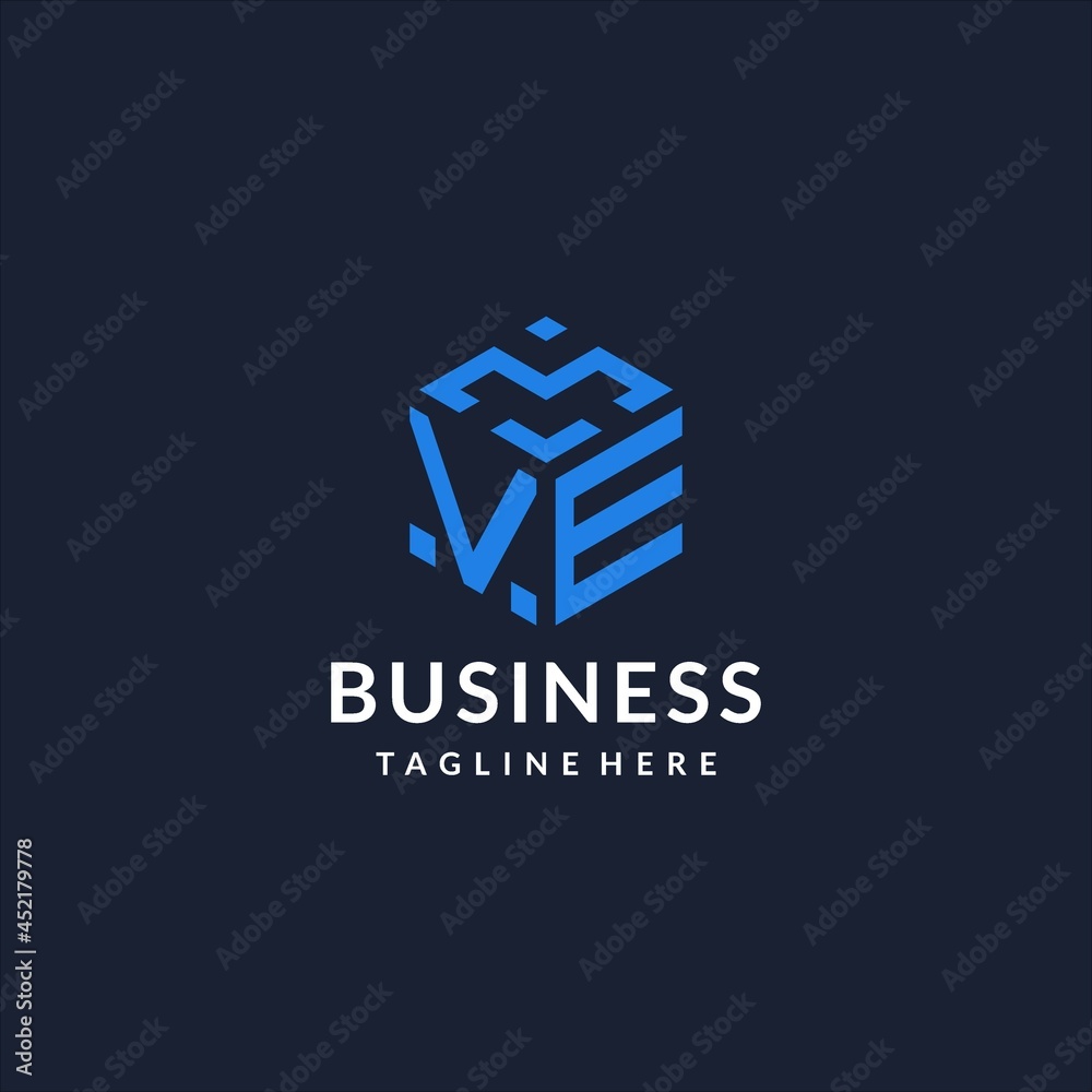 VE logo hexagon designs, best monogram initial logo with hexagonal ...