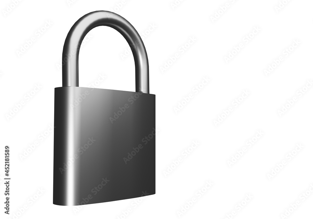Metal padlock. Lock as a symbol of security. Three-dimensional lock on a white background. Copy space. Concept of protecting and guarding something. Padlock for doors or gates. 3d visualization Metal padlock. Lock as a symbol of security. Three-dimensional lock on a white background. Copy space. Concept of protecting and guarding something. Padlock for doors or gates. 3d visualization