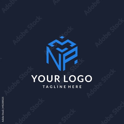 NP logo hexagon designs, best monogram initial logo with hexagonal shape design ideas