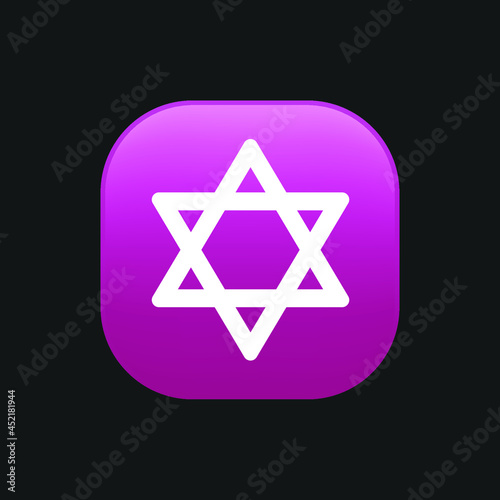 White star of David icon vector. Purple button. Jewish coin icon. Simple illustration of Jewish coin vector icon for web design isolated on purple background.