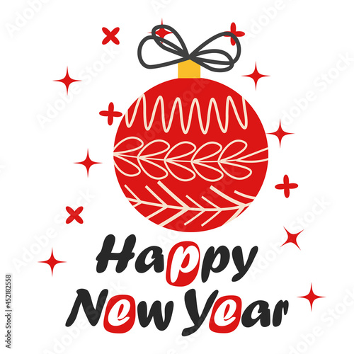 Christmas and Happy New Year illustration. Trendy retro style, design template.