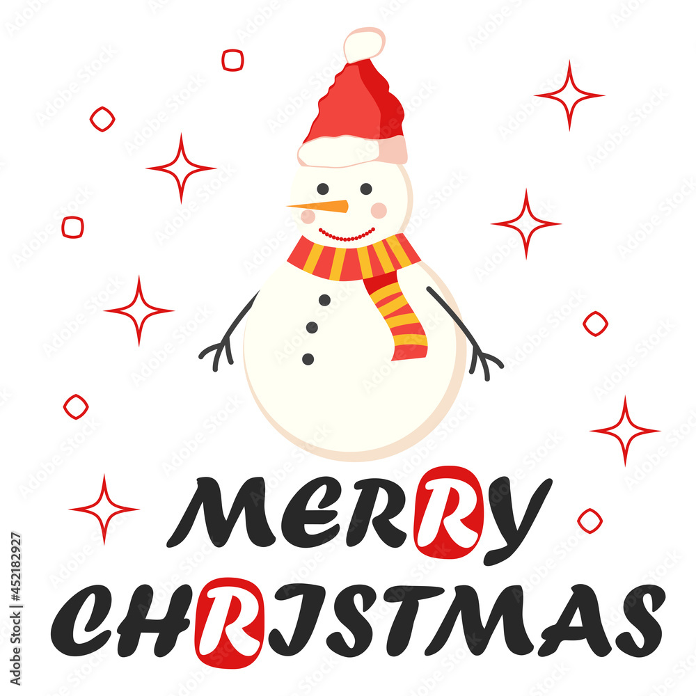 Creative hand drawn card with cute Snowman. Card for winter holidays. Creative hand drawn card with cute Snowman. Card for winter holidays.
