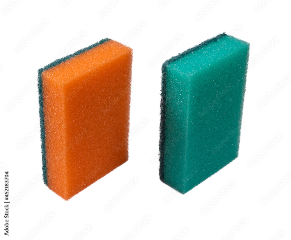 Two dish washing sponges isolated on a white background Two dish washing sponges isolated on a white background