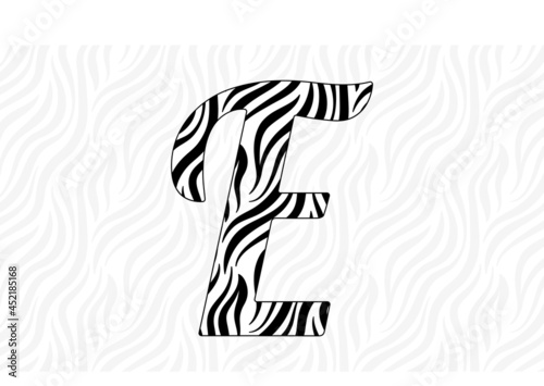 Circle zebra animal black and white print on E alphabet
