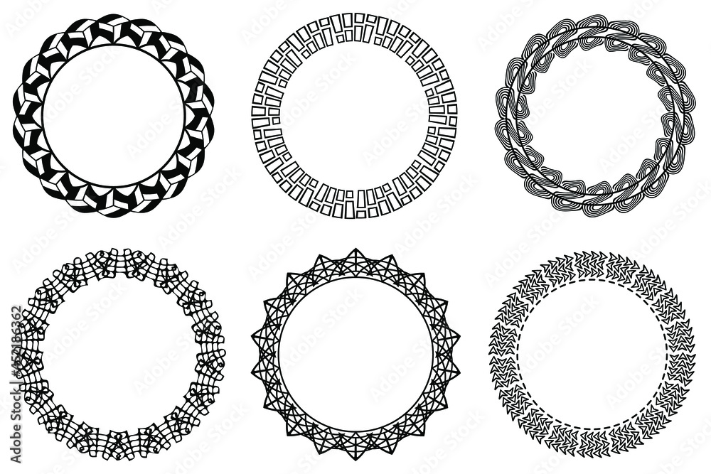 Vector circle frame set. Collection of black circular frames isolated on white background. Decorative abstract rounded borders collection. Vector circle frame set. Collection of black circular frames isolated on white background. Decorative abstract rounded borders collection.