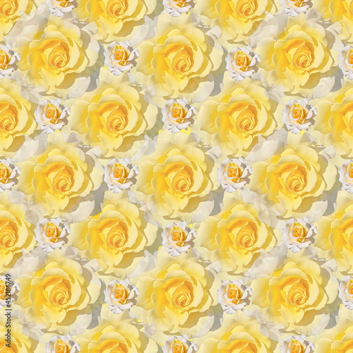Raster seamless pattern with yellow and white roses.