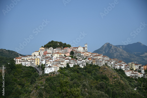 Fototapeta Naklejka Na Ścianę i Meble -  Panoramic view of Rivello, a medieval town in the Basilicata region, Italy.	