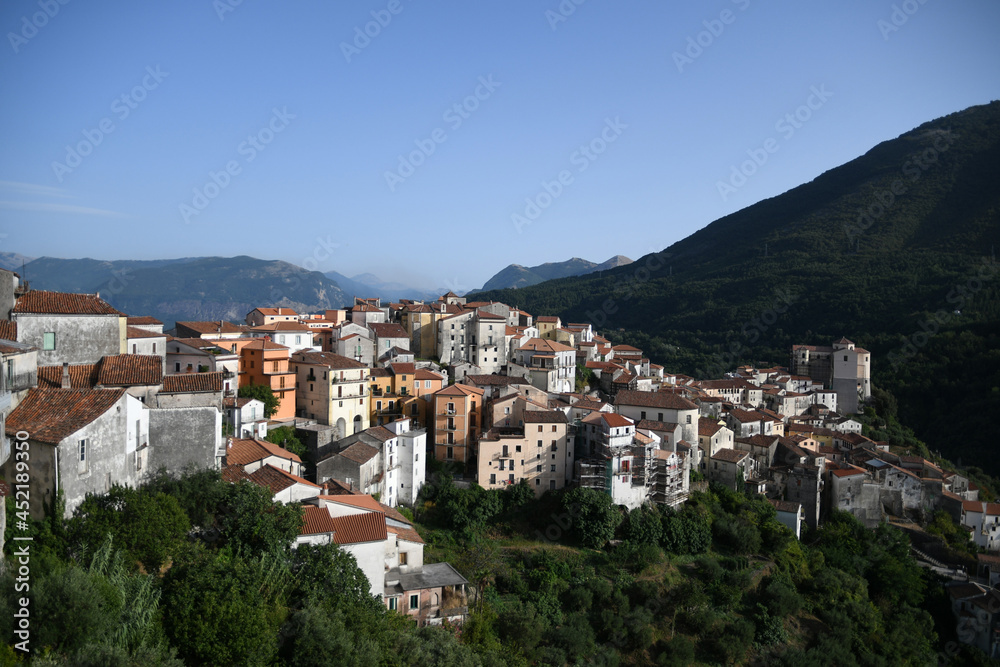 Panoramic view of Rivello, a medieval town in the Basilicata region, Italy.	