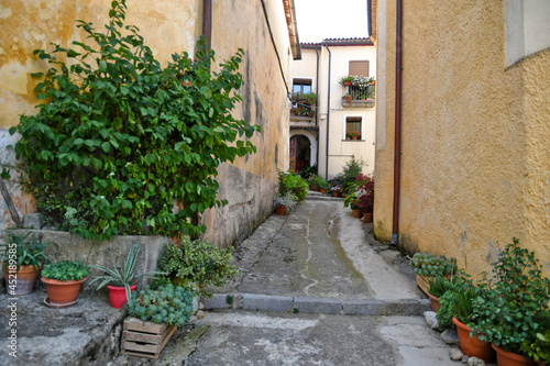 A street in the historic center of Rivello, a medieval town in the Basilicata region, Italy.	