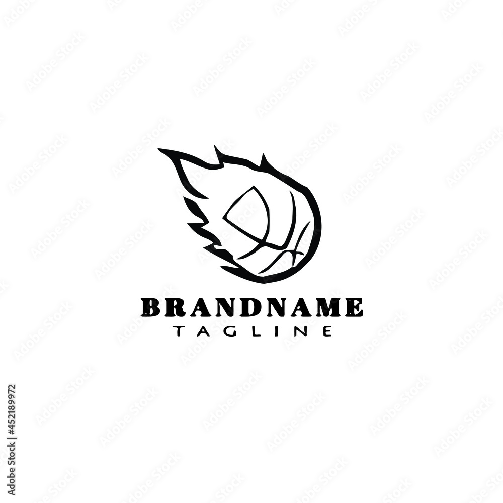 basketball on fire cartoon logo icon design template black isolated vector cute