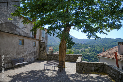 A street in the historic center of Rivello, a medieval town in the Basilicata region, Italy.	