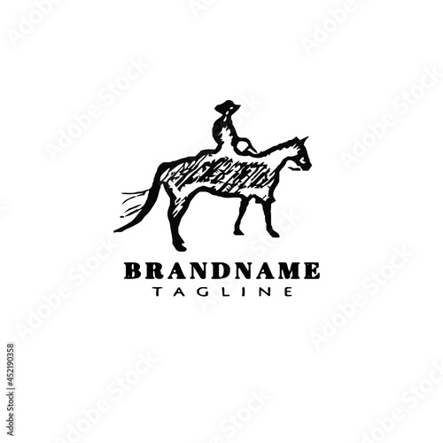 cowboy and horse logo icon cartoon design template vector illustration