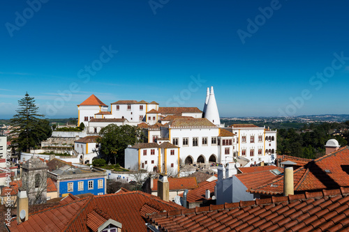 View of the National Palace of Sintra (Palacio Nacional de Sintra), in Sintra, Portugal.