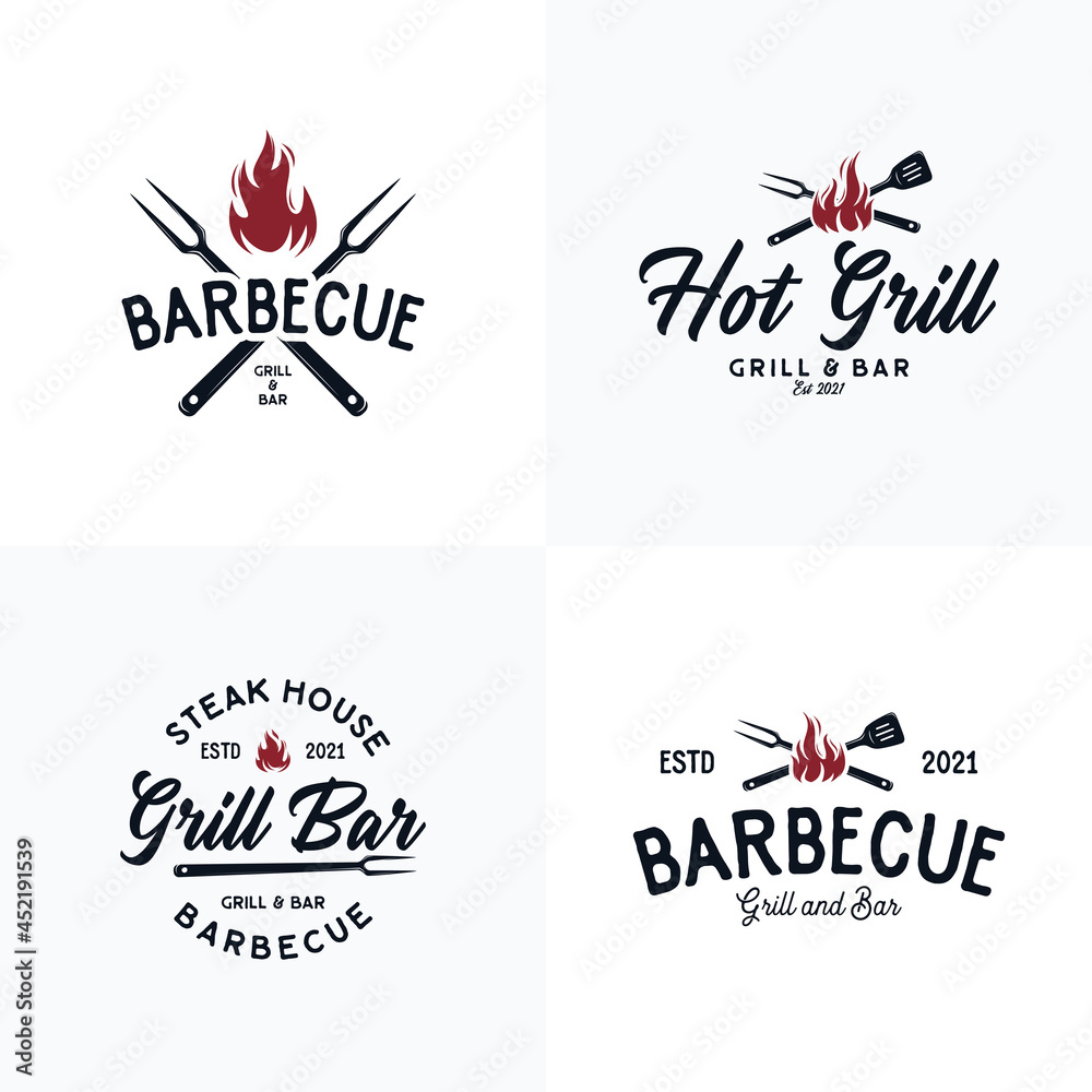 Collection of Barbecue and Steakhouse logo set